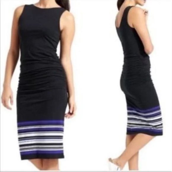 Athleta Dresses & Skirts - Athleta | Striped Ruched Tank Midi Dress Size Small 635417–00 Black Blue